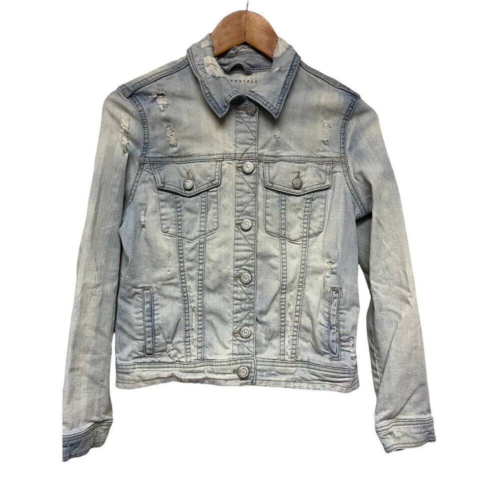 Aeropostale Denim Blue Jean Distressed Jacket Women's Size Small Long Sleeve